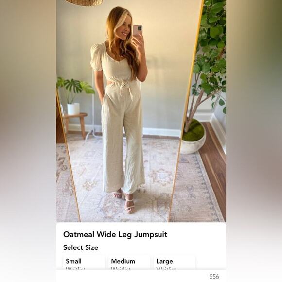 Faded Floral Promesa Oatmeal Wide Leg Jumpsuit SZ MED - Picture 8 of 8